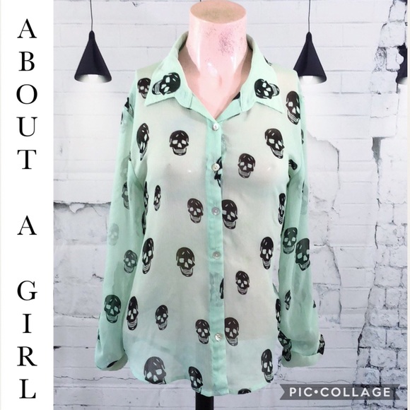 About A Girl Sheer Skull Print Blouse 